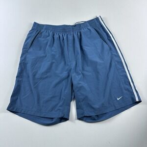 Vintage Nike Court Challenge Nylon Shorts Drawstring  Size XL Agassi Tennis Blue